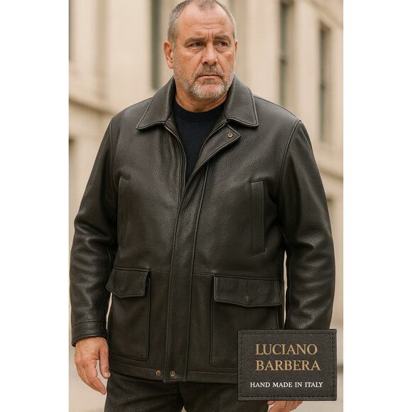 Luciano Barbera Handmade Italian Genuine Leather Jacket Size 52 Heavyweight